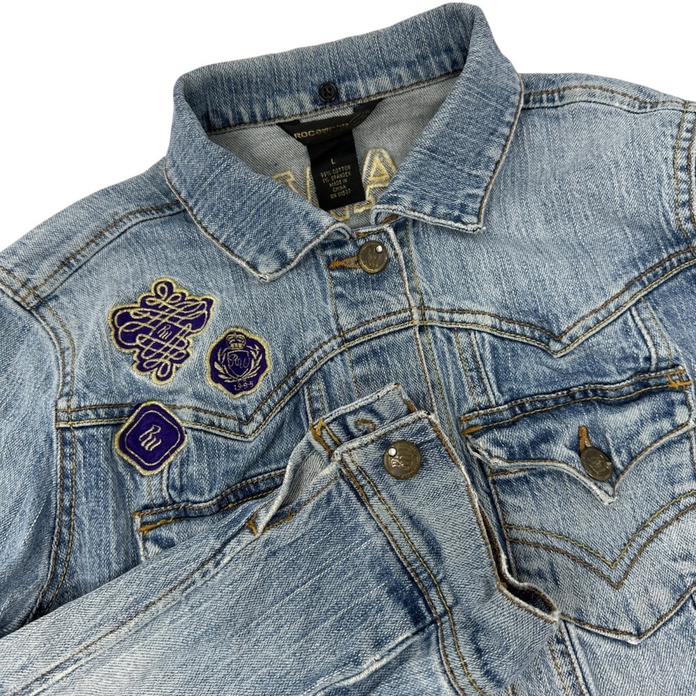 ROCAWEAR  Woman's Junior/Kids‎ Light Wash Denim Trucker Jacket Y2K Size Large